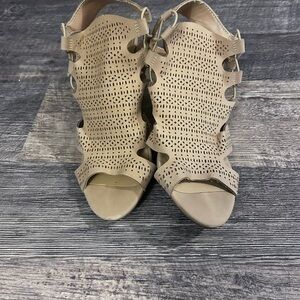 Tan Open-Toe Sandals with Woven Texture
